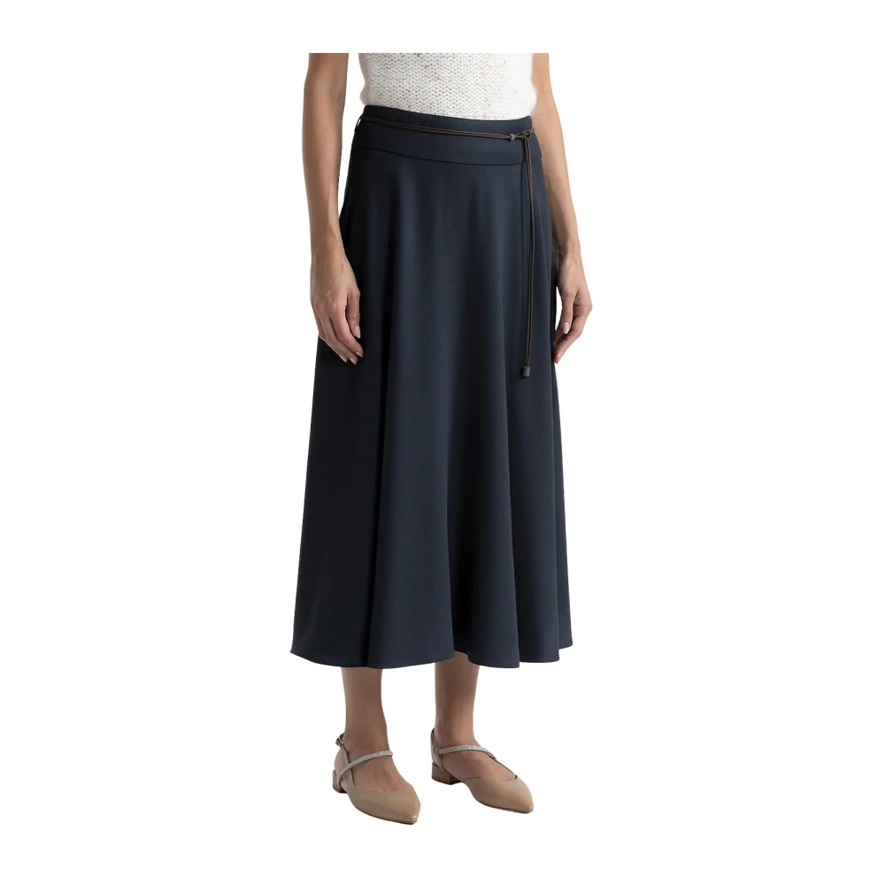 PESERICO Wollen en viscose twill lange rok met riem Blue Dames
