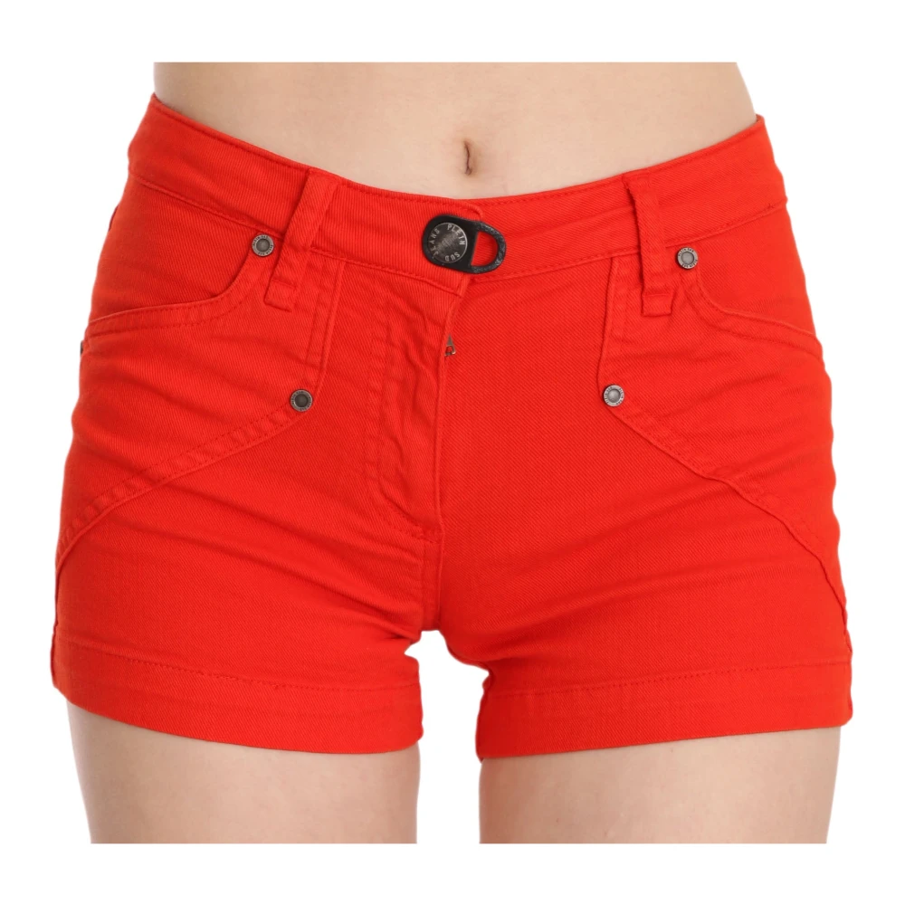 Plein Sud , Denim Shorts, Female, Orange, 3XS, Mid Waist Mini Short