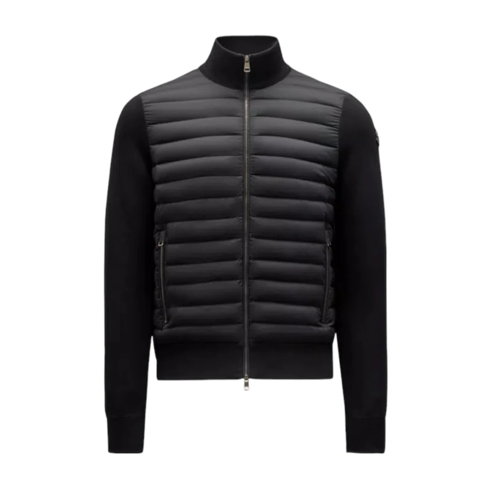 Moncler Gewatteerde Katoenen Cardigan met Rits Black Heren