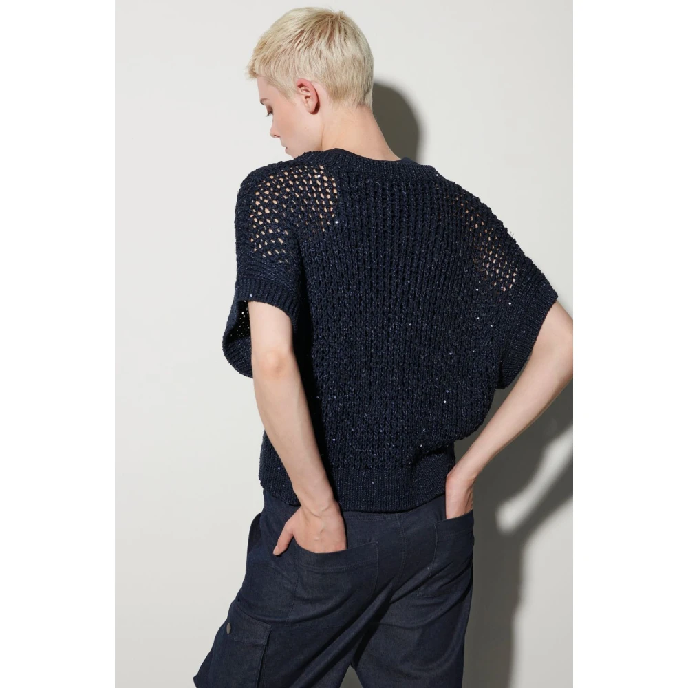 LUISA CERANO Ajour-Optik Pullover met Pailletten Blue Dames