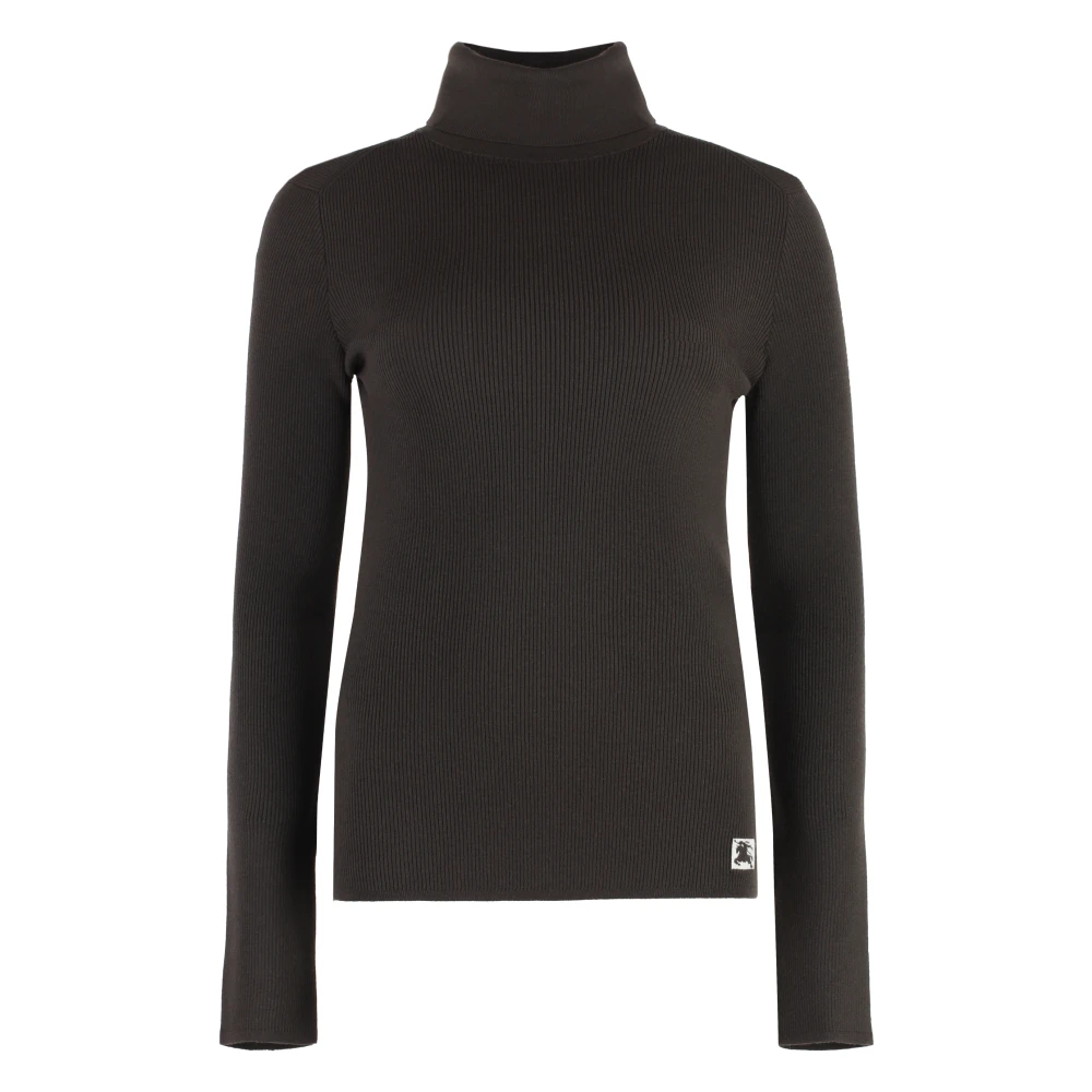 Burberry Geribbelde Wol Turtleneck Sweater Brown Dames