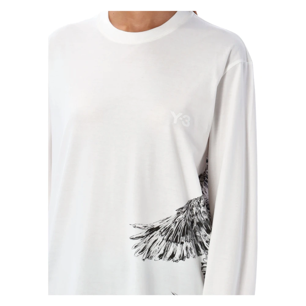 Y-3 Wit Vogelprint T-shirt White Dames