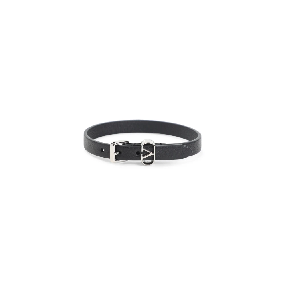 Valentino Garavani Black Leather Bracelet Stylish Accessory - Male - Bracelets - Black - One Size - Accessories