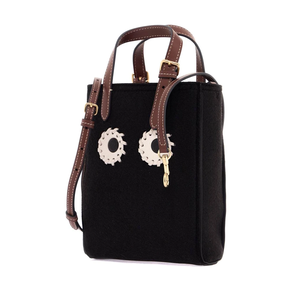 Anya Hindmarch Mini Vilt Tote Tas met Ogen Ontwerp Black Dames