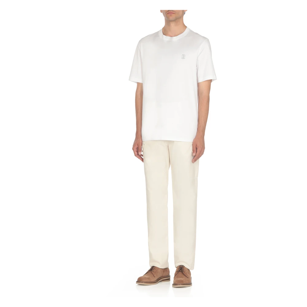 BRUNELLO CUCINELLI Wit Katoenen T-shirt Ronde Hals Korte Mouw White Heren