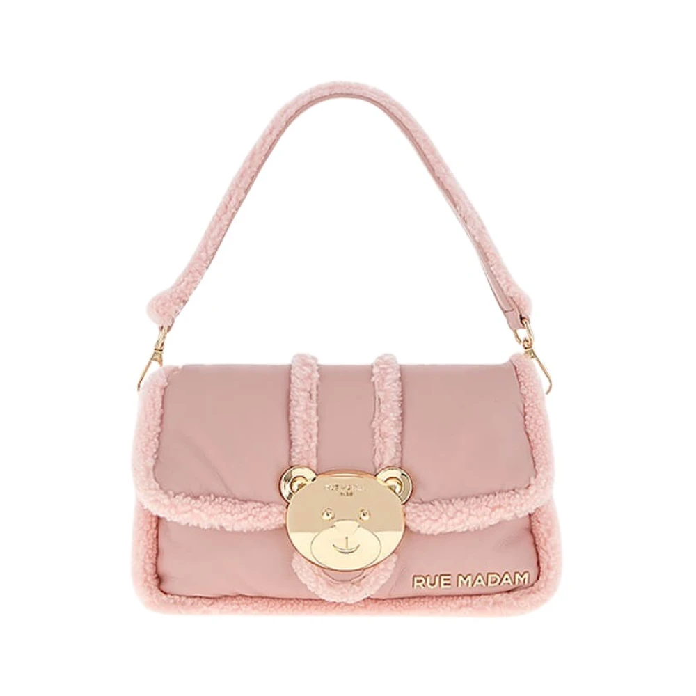 Rue Madam Roze Vegan Leren Schoudertas met Teddybeer Sluiting Pink Dames
