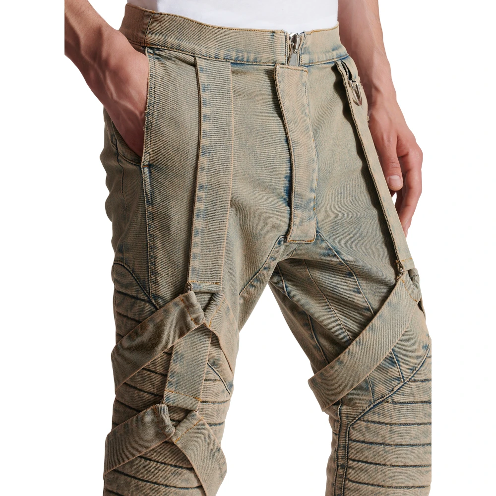 Balmain Multi-Strap Sandy Blue Denim Broek Gray Heren