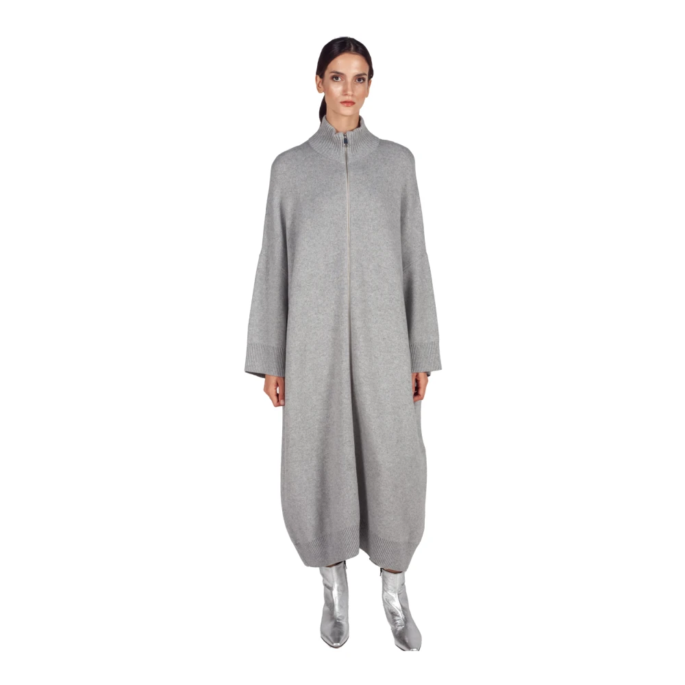 Liviana Conti Grijze Cashmere Blend Coatigan met Rits Gray Dames