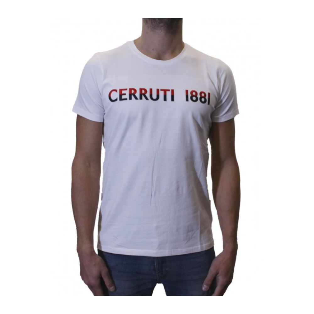 Cerruti 1881 Stretch Logo TShirt Wit Ronde Hals Korte Mouw White Heren