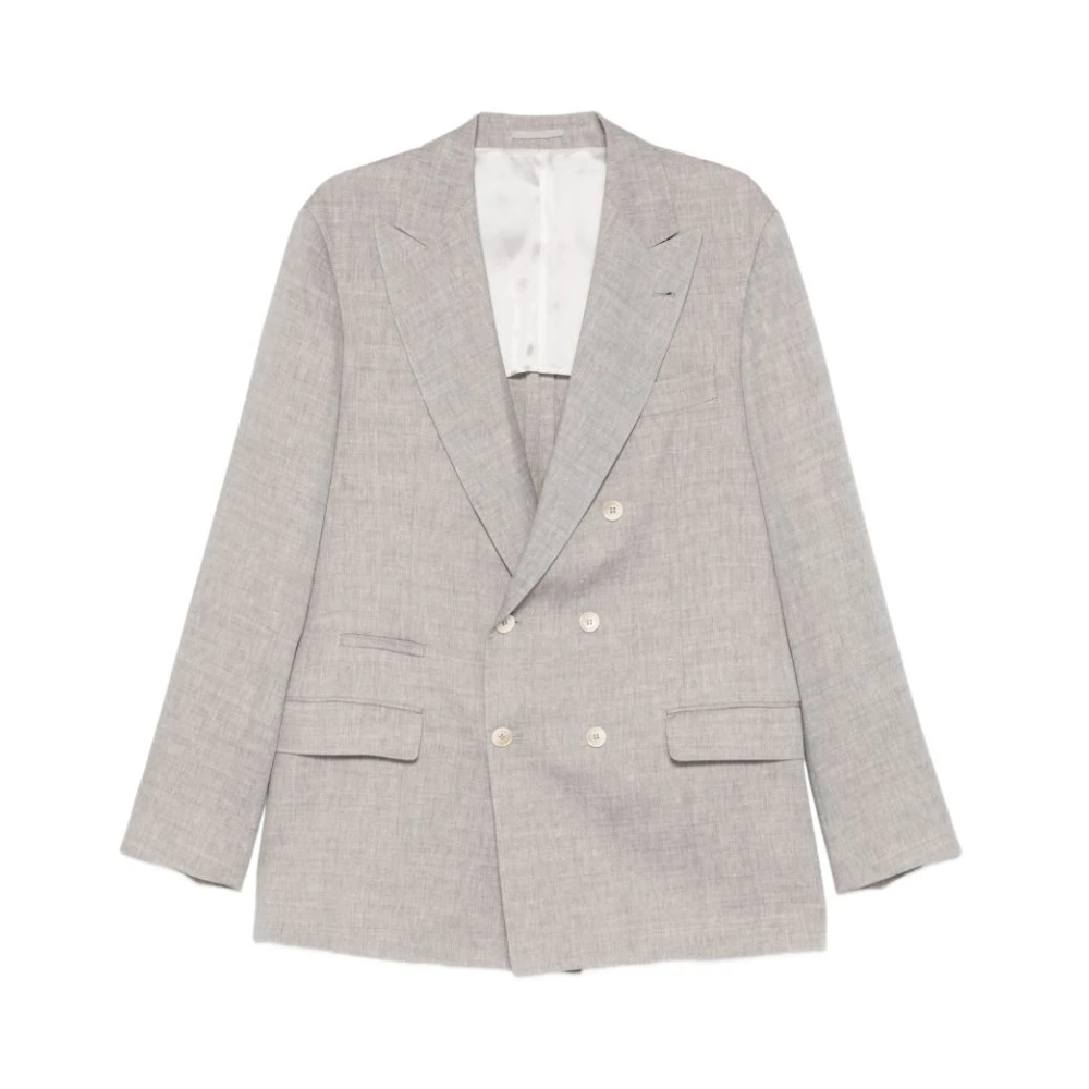 Brunello Cucinelli Gray Blazers, Male, Xl, Giacca In Maglia Doppiopetto