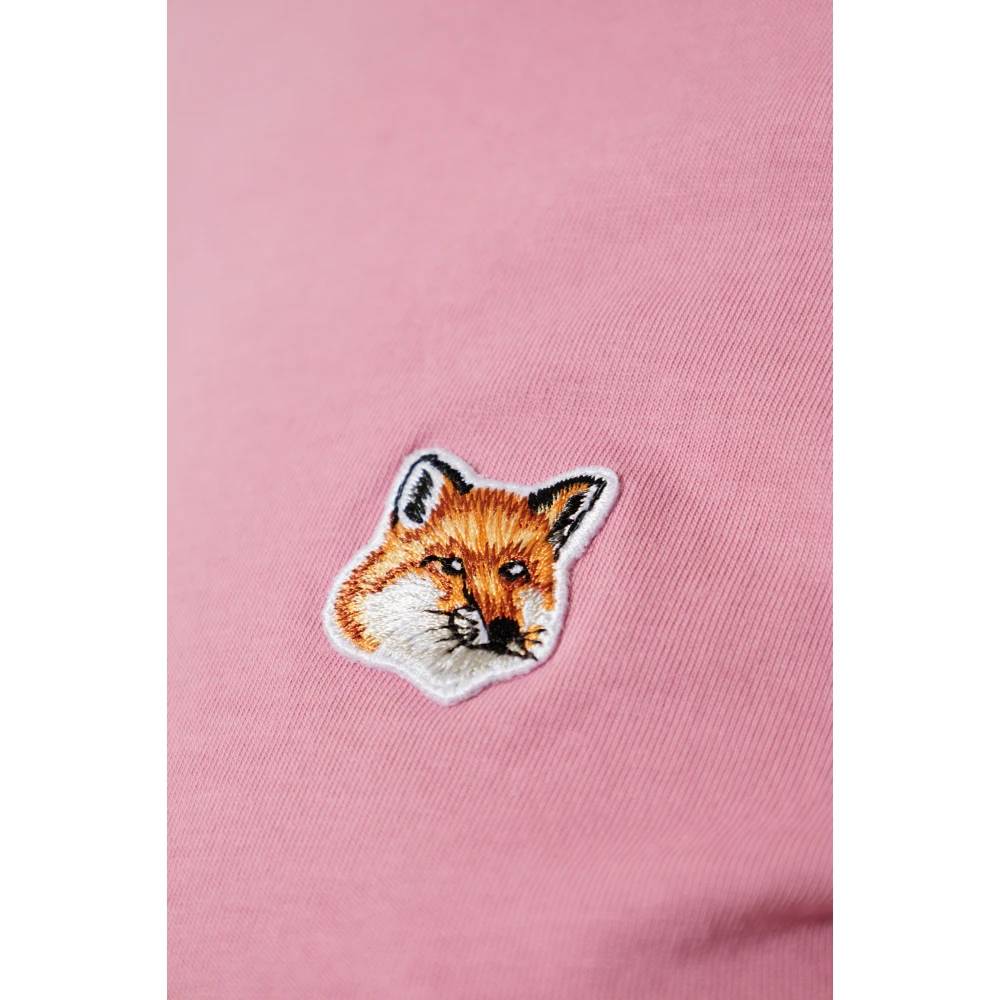 Maison Kitsuné T-shirt met logo patch Pink Dames