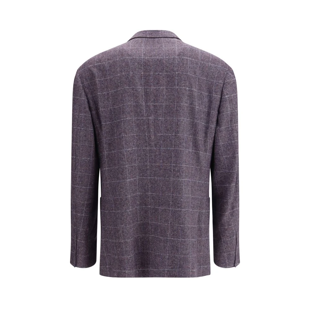 BRUNELLO CUCINELLI Geruite wol zijden blazer jas Purple Heren