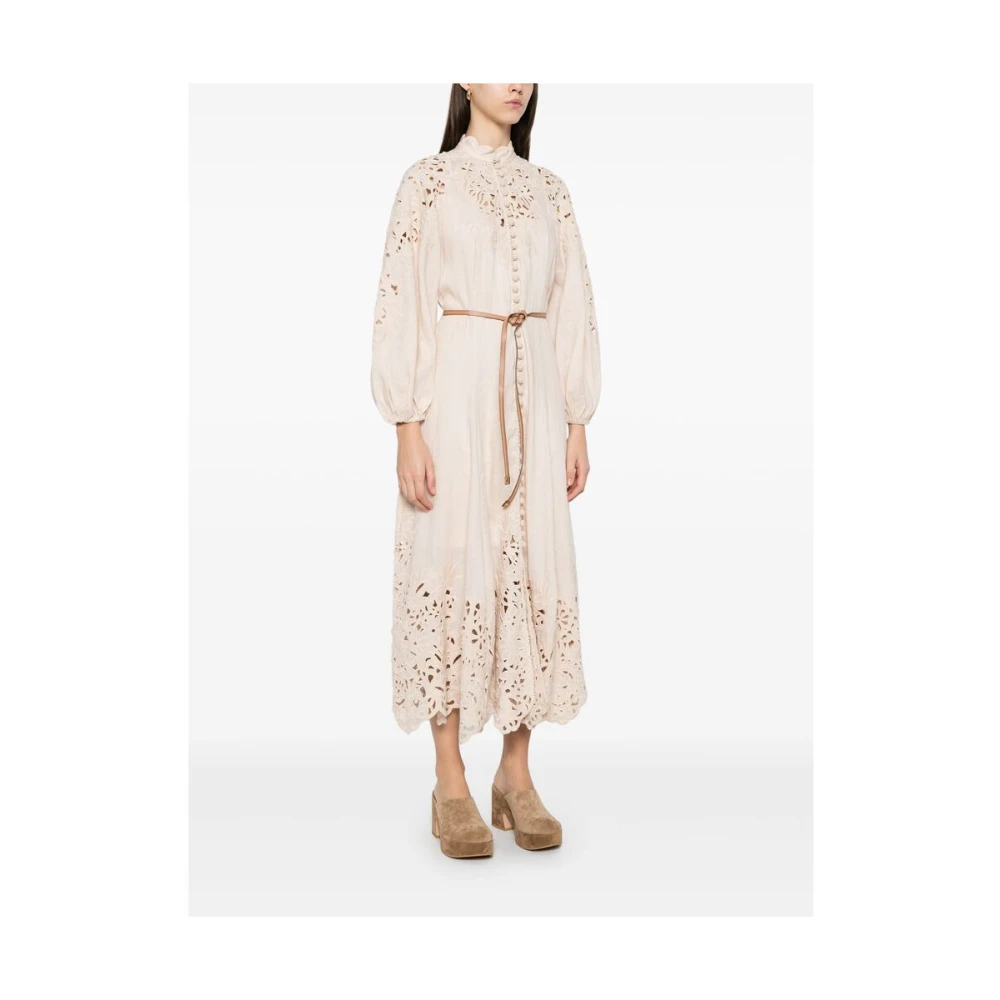 Zimmermann Taupe Mock Neck Puff Sleeve Jurk Beige Dames