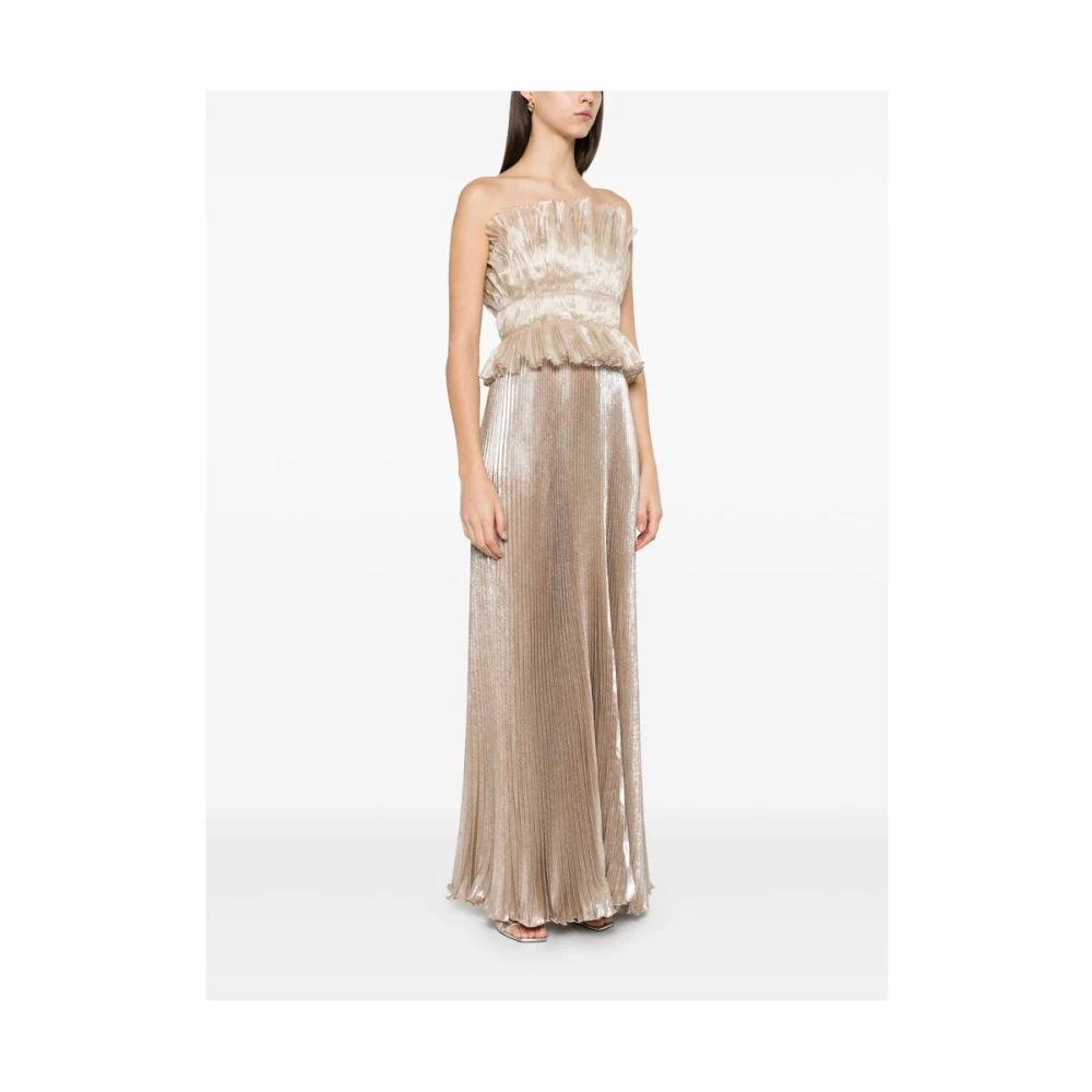 L'idée Metallic Strapless Jurk met Plissé Effect Yellow Dames