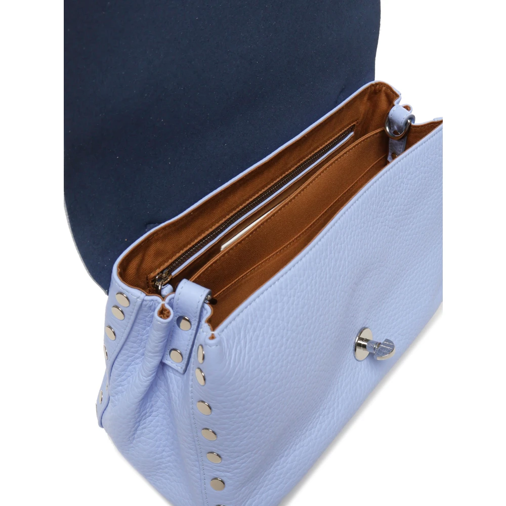 Zanellato Blauwe leren schoudertas met binnenzak Blue Dames
