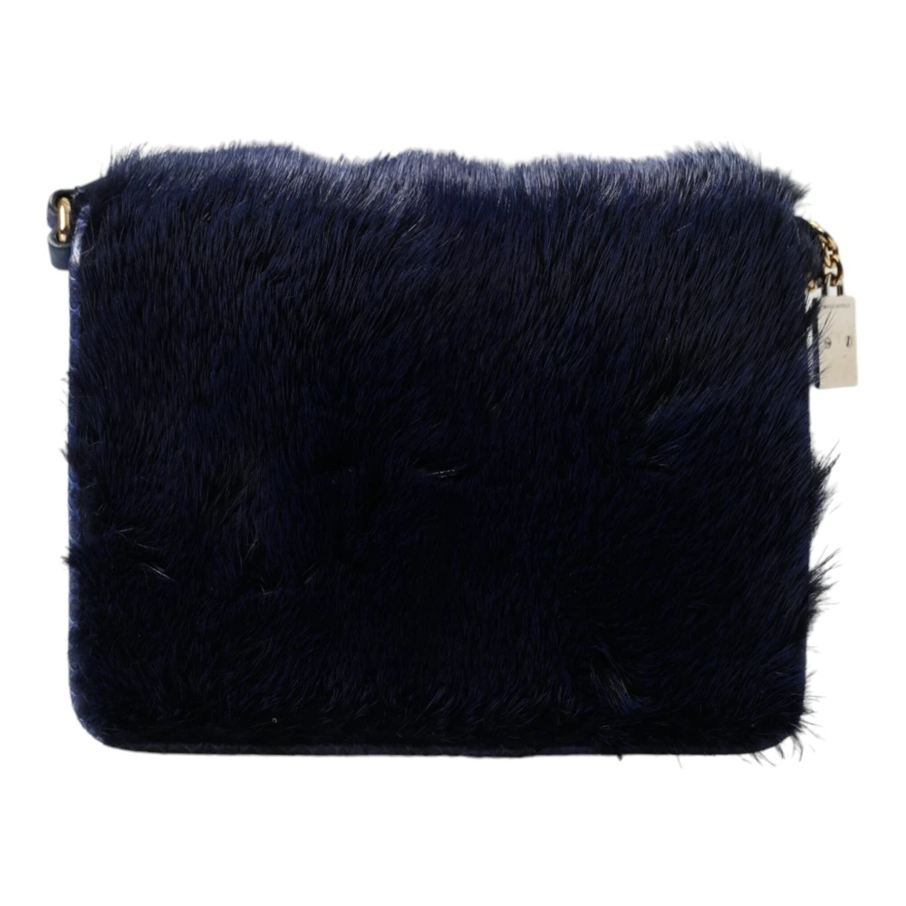 Dolce & Gabbana Exclusieve Donkerblauwe Bont Schoudertas Blue Dames