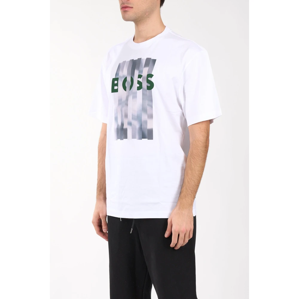 Hugo Boss Katoenen Grafisch Print Crewneck T-shirt White Heren