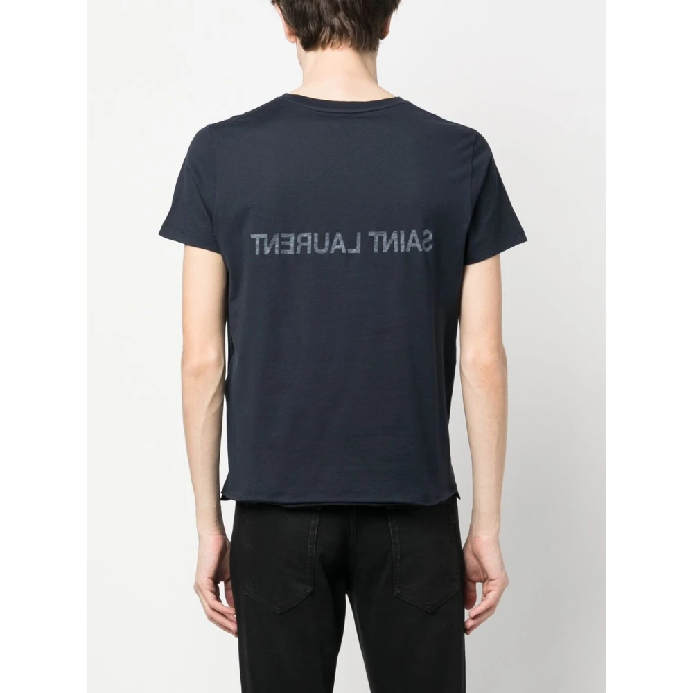 Saint Laurent Navy Blue T-shirt met logo-print Blue Heren