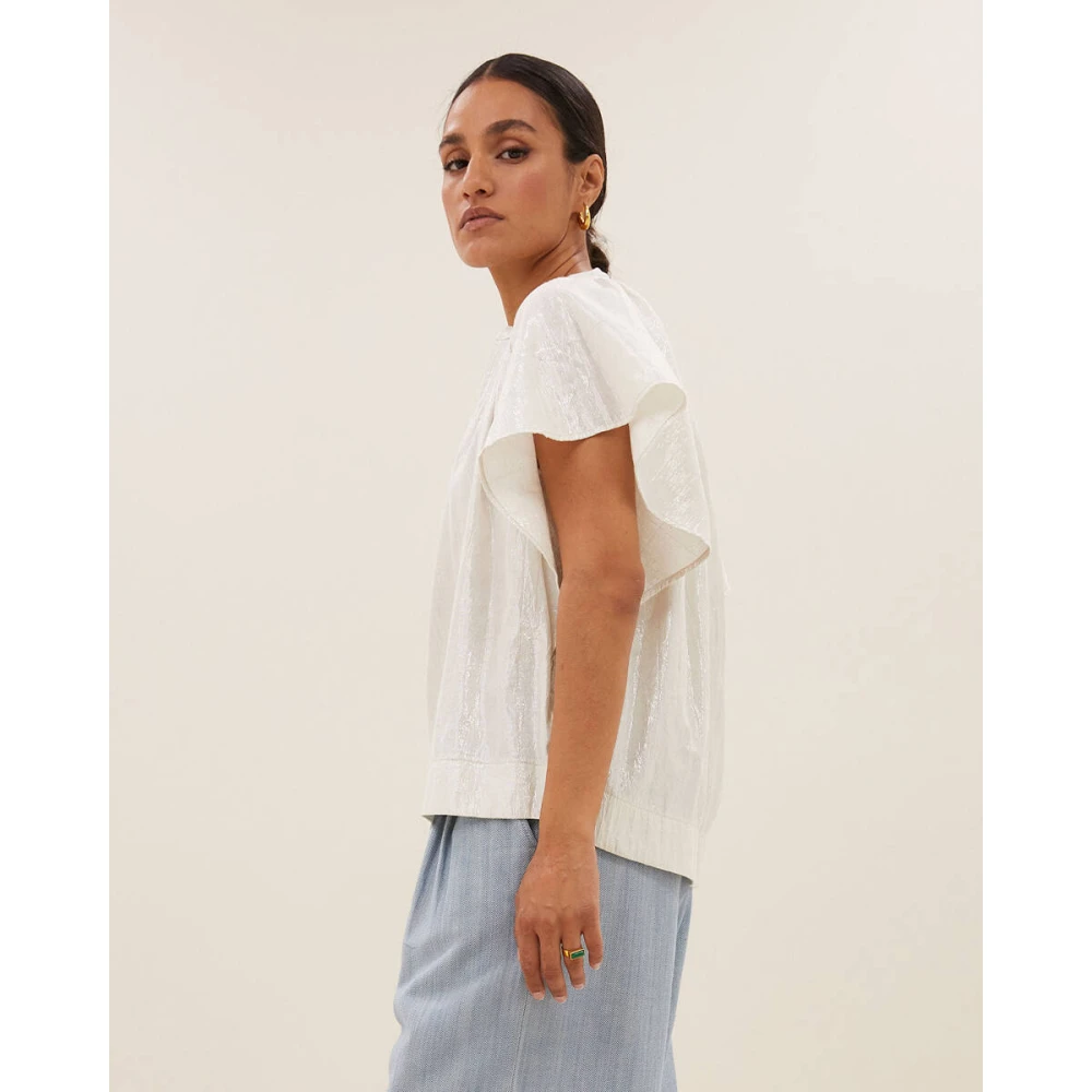 By-Bar Lurex Blouse Korte Mouw Vina Gray Dames