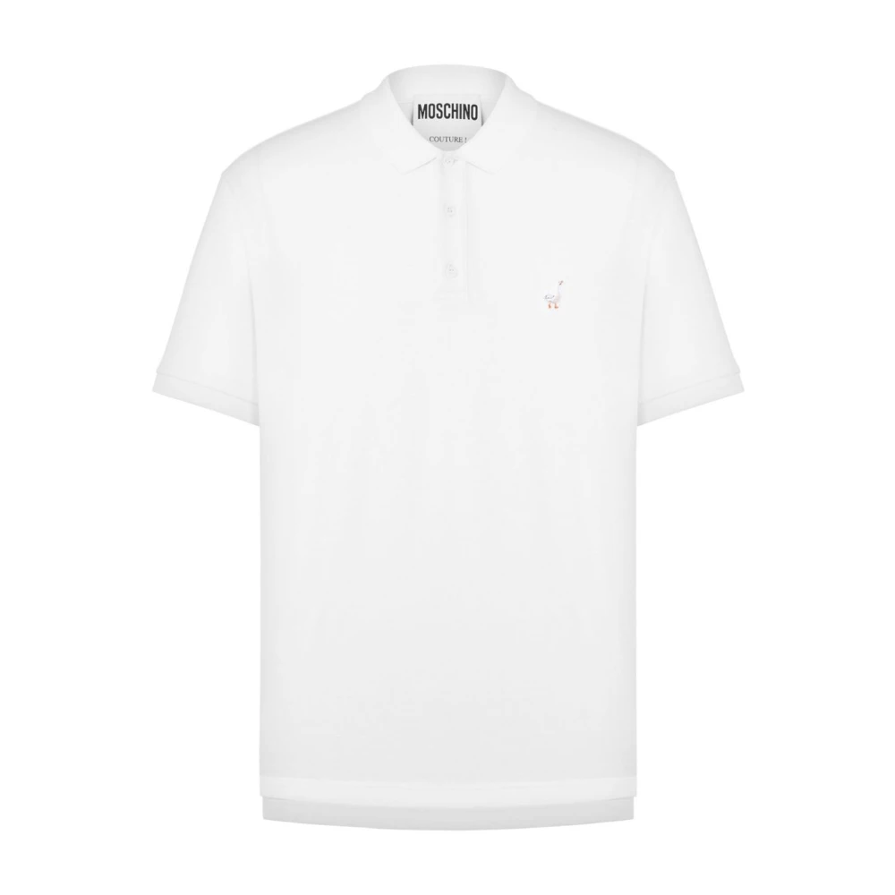 Moschino Geborduurd motief wit poloshirt White Heren