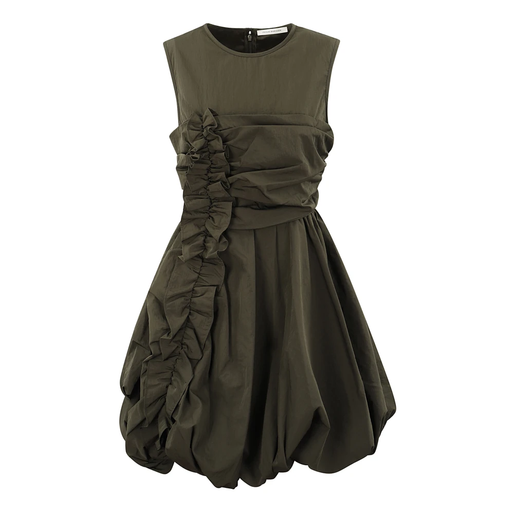 Cecilie Bahnsen Taffeta Grey Olive Midi Jurk Green Dames