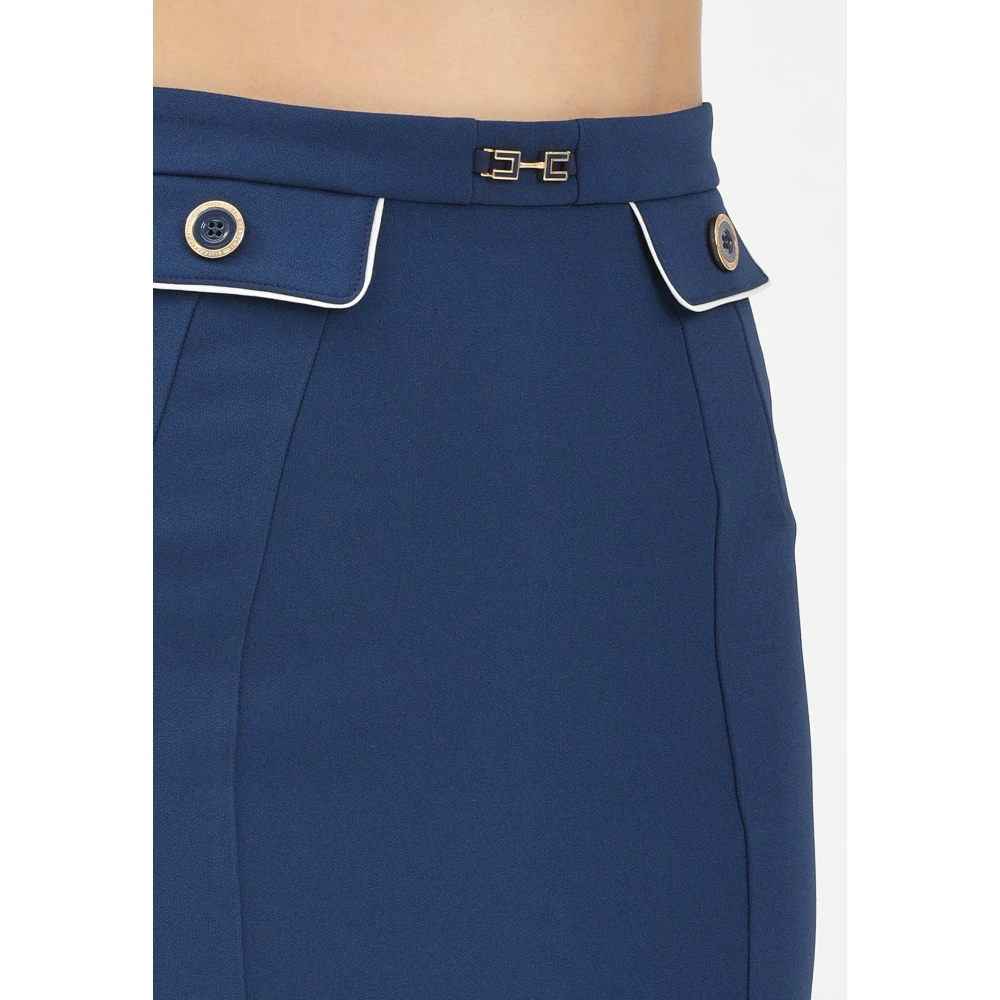 Elisabetta Franchi Blauwe Korte Crêpe Stretch Rok Blue Dames