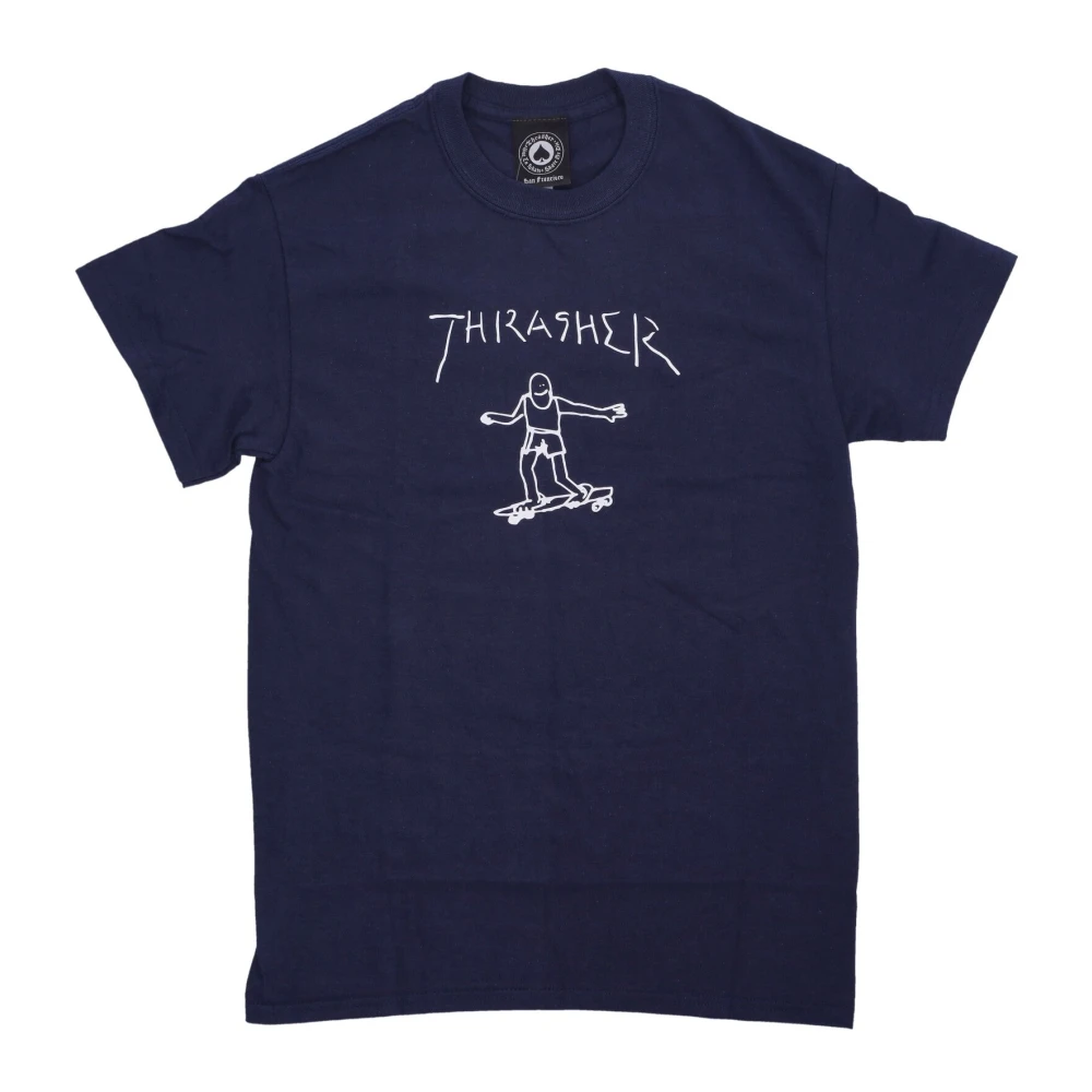 Thrasher Logo Print Navy White T-shirt Blue Heren