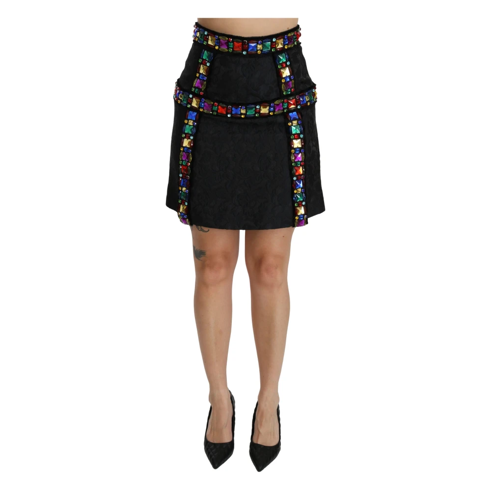 Dolce & Gabbana Women's Black Crystal Embellished High Waist Skirt