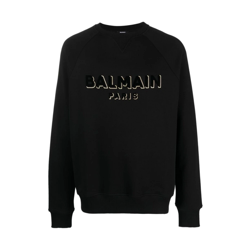 Balmain Logo Print Crew Neck Sweatshirt Black Heren