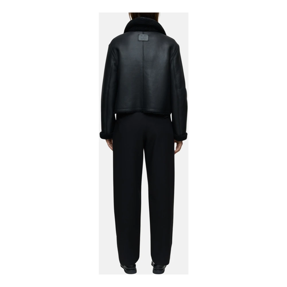 closed Aviator Style Schapenleren Jas met Zijzakken en Ritssluiting Black Dames