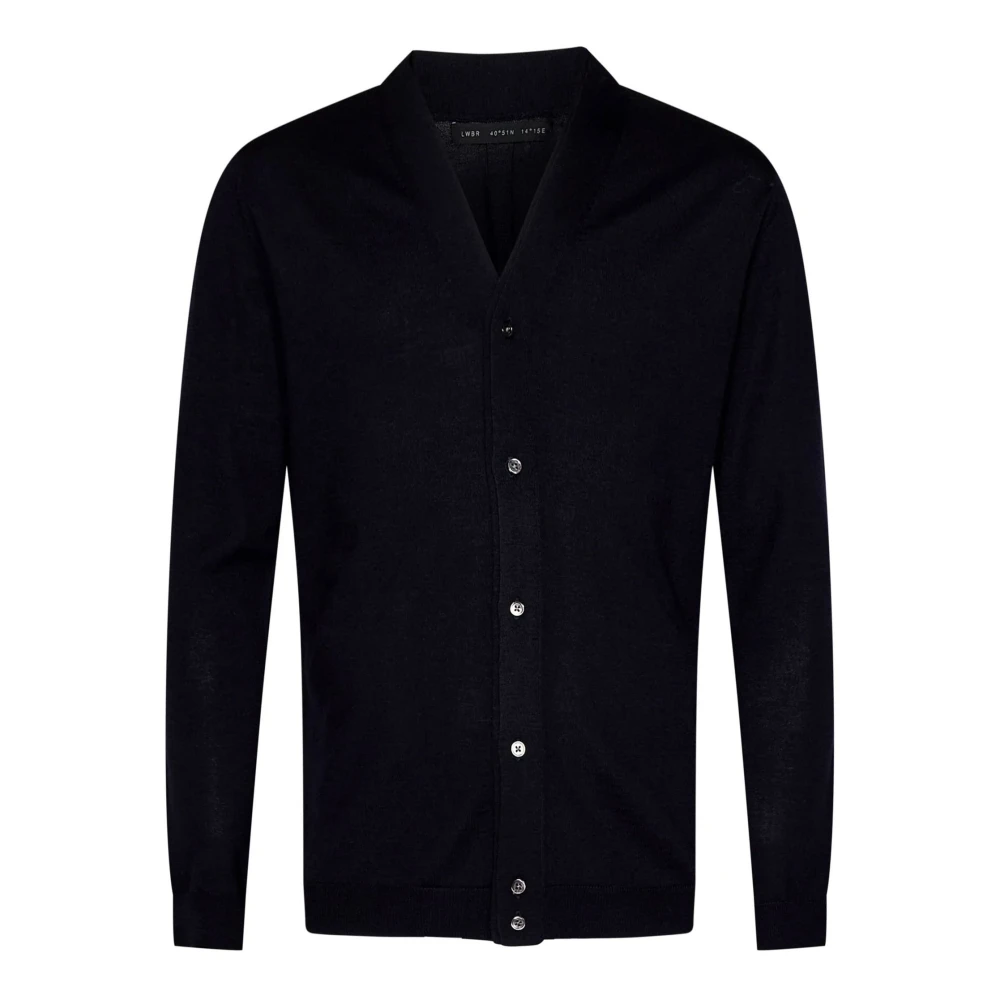 Low Brand Blauwe Merino Cardigan Sweater Blue Heren