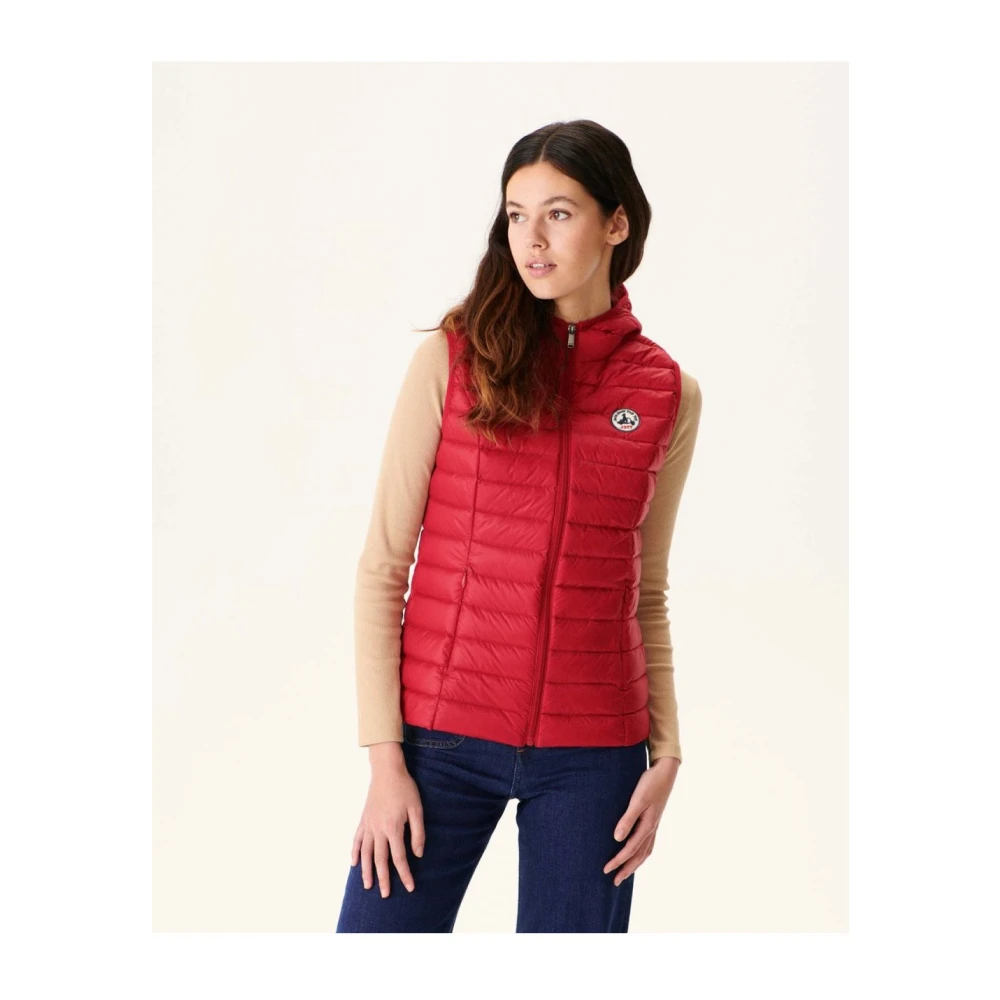 Jott Rode mouwloze gewatteerde jas met capuchon Pink Dames