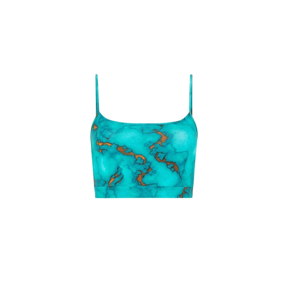 Roberto Cavalli Marble-Print Crop Top Vest - Female - Sleeveless Tops - Blue - 3XL - Tops