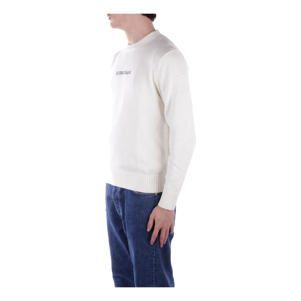Guess Logo Front Sweater Regular Fit Cotton White Heren