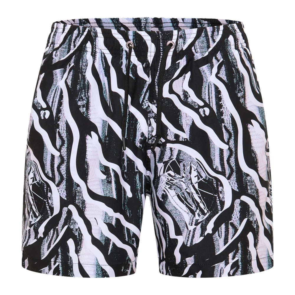 Carlo Colucci Men's Black Animal Print Knit Pattern Swim Shorts