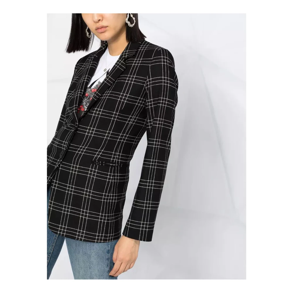 Twinset Zwarte Geruite Wollen Jas Black Dames
