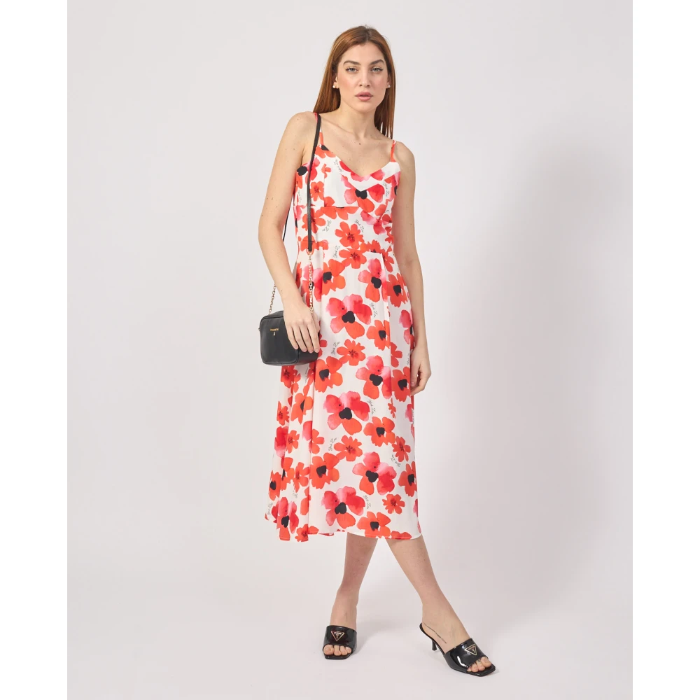 YES ZEE Rode Bloemen Lange Jurk met Dunne Bandjes Red Dames