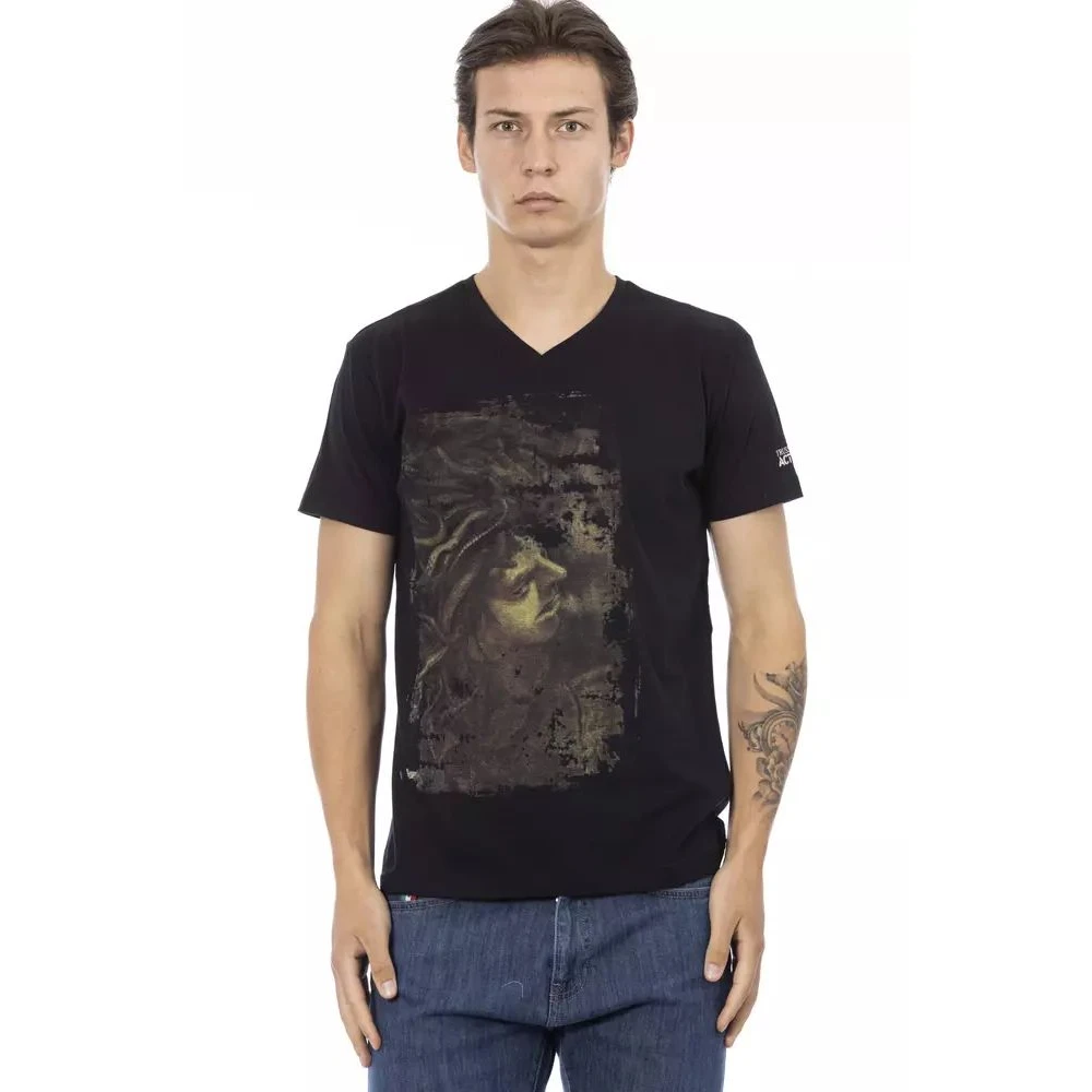 Trussardi Men's Black Elegant V-Neck Tee With Frontprint