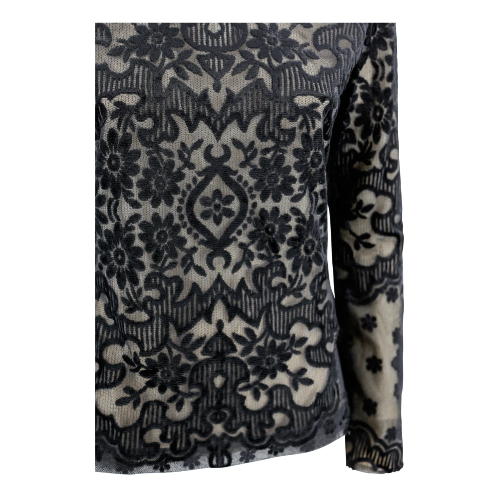 ETRO Velvet Bloemen Jacquard Crew Neck Top Black Dames