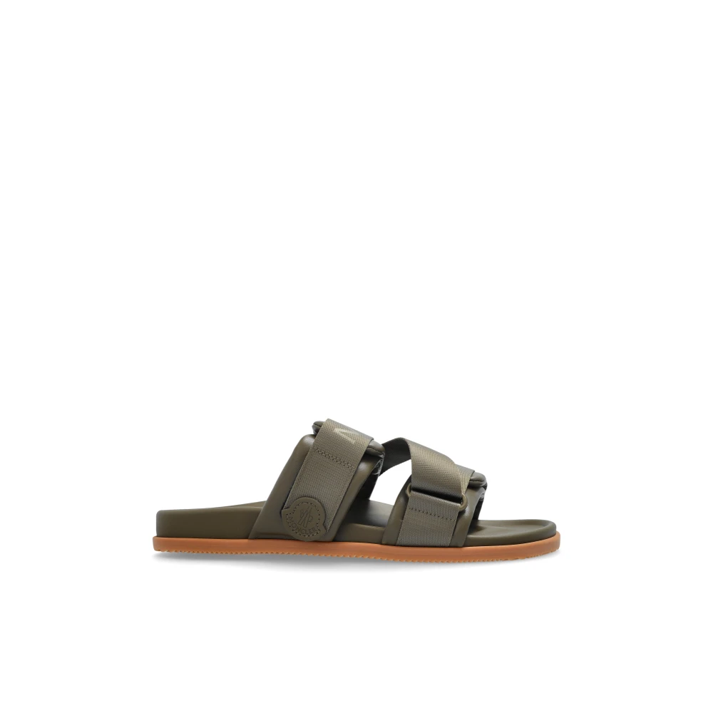 Moncler Men's Green Sliders,, Leather Slides Size 8 Uk