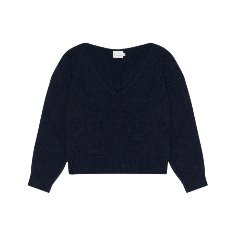 The New Society Midnight Navy V-Neck Jumper Blue Dames