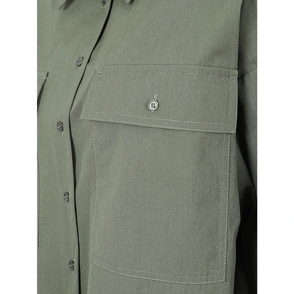 Max Mara Weekend Khaki katoenen crop shirt met klassieke kraag Green Dames