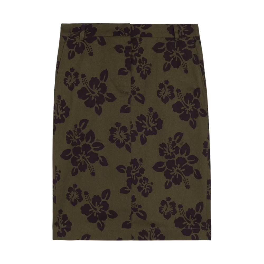 Aspesi Katoenen Hibiscus Print Rok Green Dames