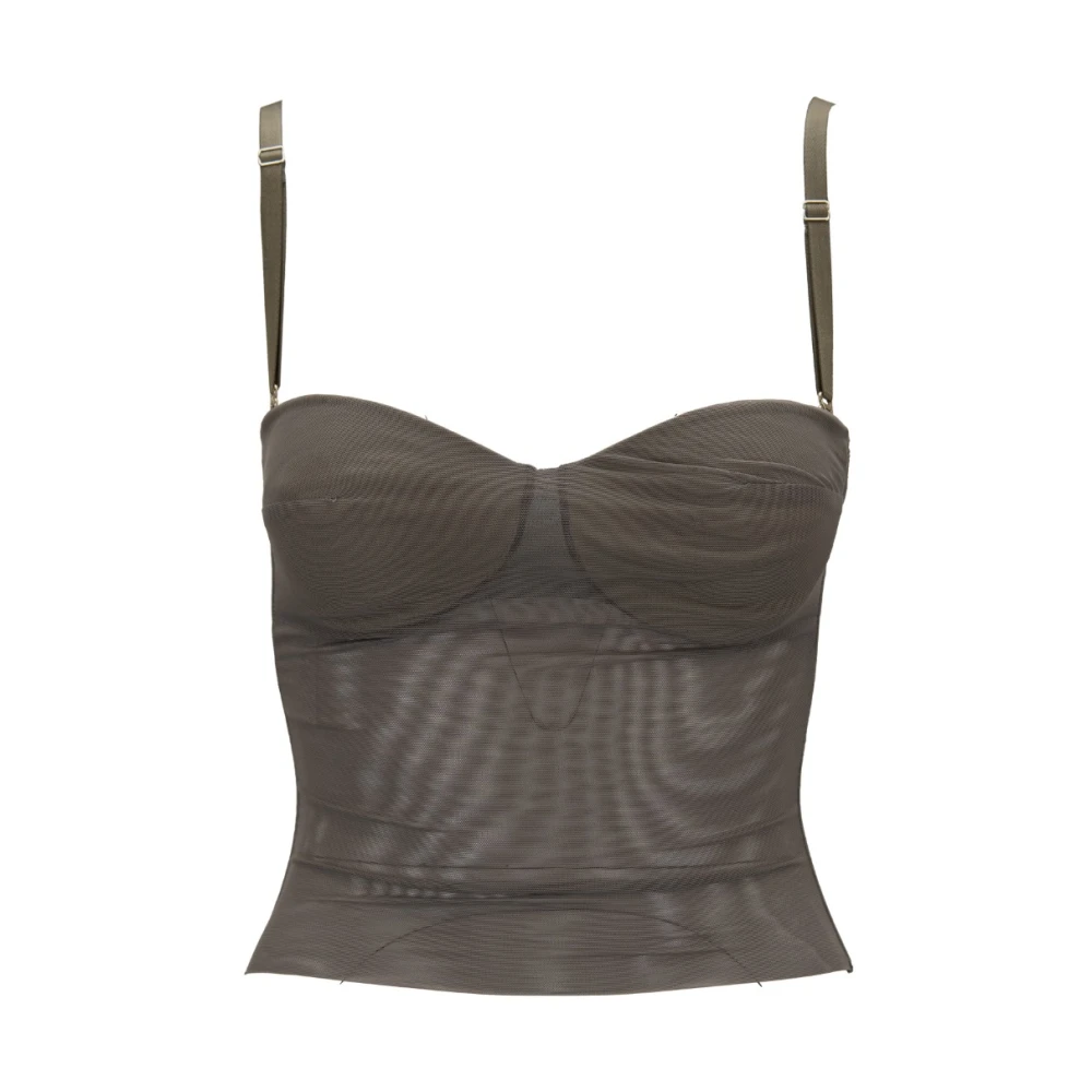 Elisabetta Franchi Doorschijnende Mesh Gewatteerde Bh Top Green Dames