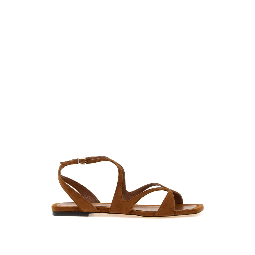 Jimmy Choo Sammetsplatta sandaler med skulpterade remmar Brown, Dam