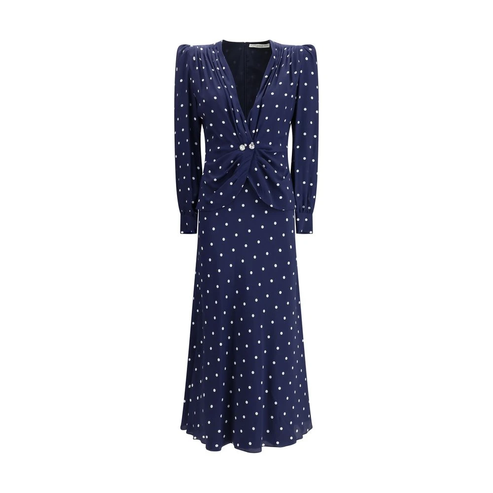 Alessandra Rich Women's Blue Polka Dot Vintage Dress With Jeweled Buttons - Maxi Dresses - S - Dresses