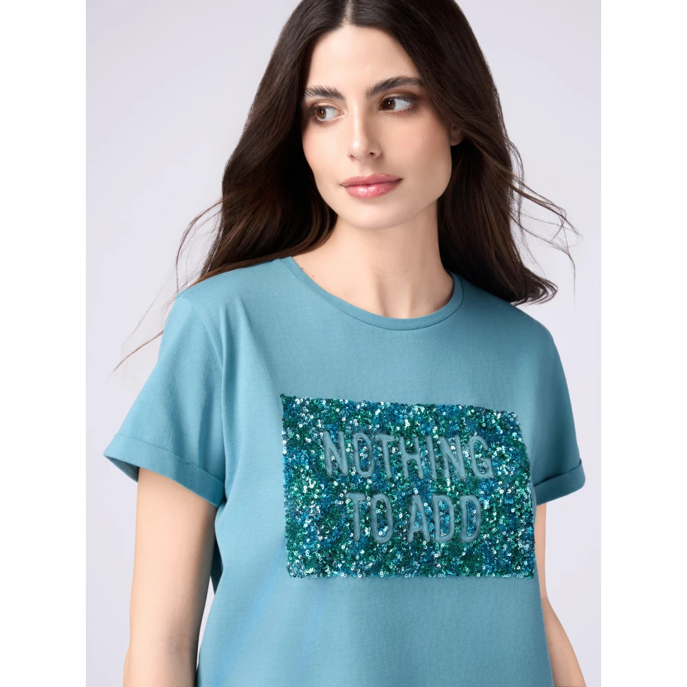 Oltre T-shirt met paillettenborduursel Blue Dames