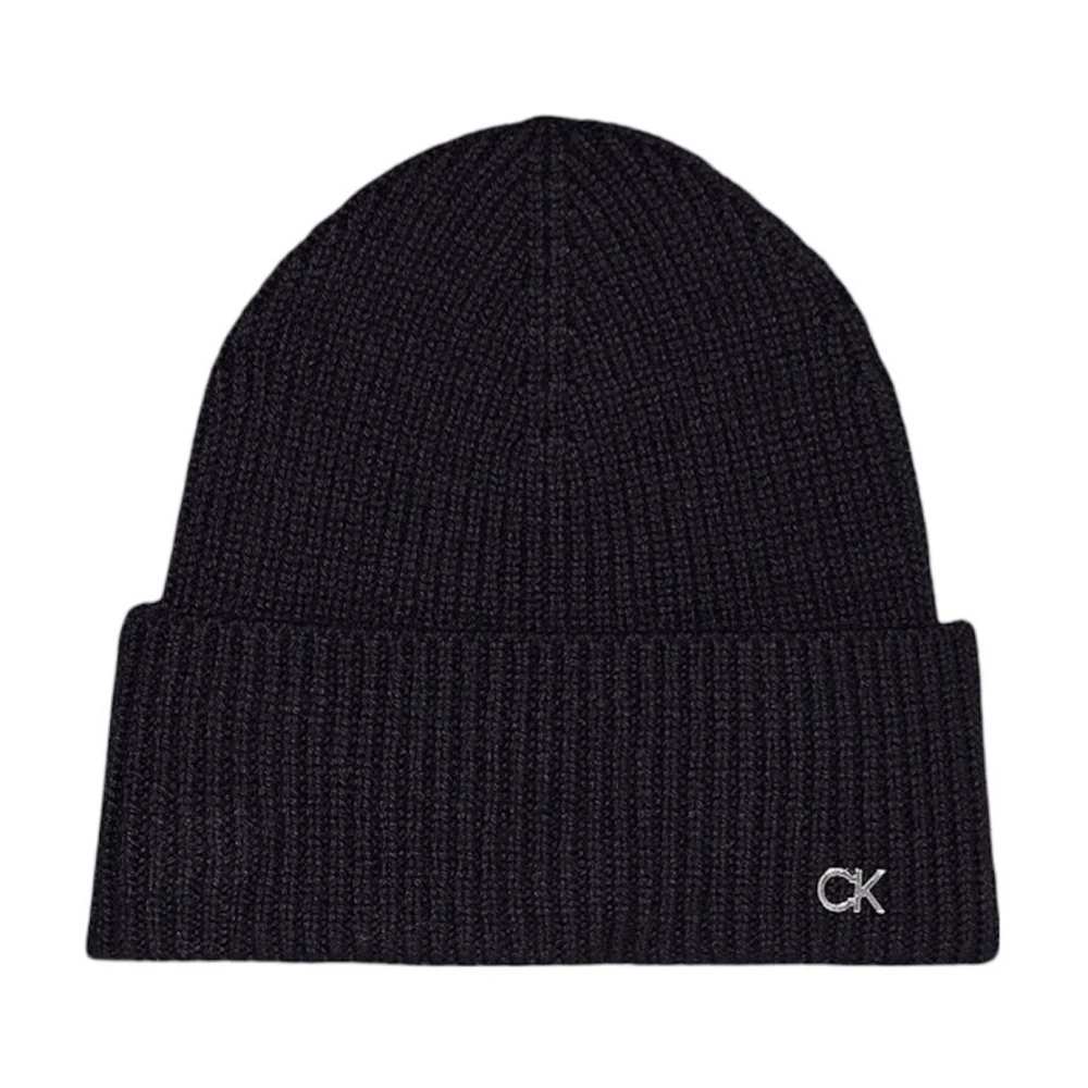 Calvin Klein Zwarte wollen beanie muts unisex Black Unisex