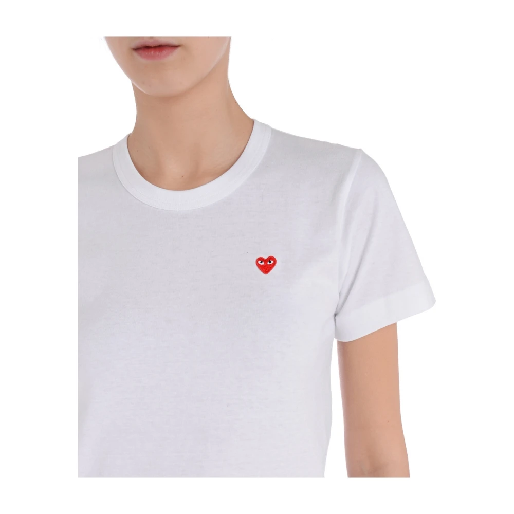 Comme des Garçons Play Dames T-shirt met rode hartapplicatie White Dames