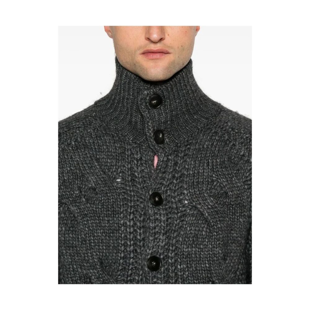 Canali Chunky Cable Gebreide Trui Gray Heren